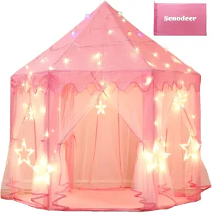 Princess Tent for Girls Play Castle Fairy Tents for Kids Large Hexagon Play House with Little Star Lights Toys for Children or Toddlers Indoor or Outdoor Games