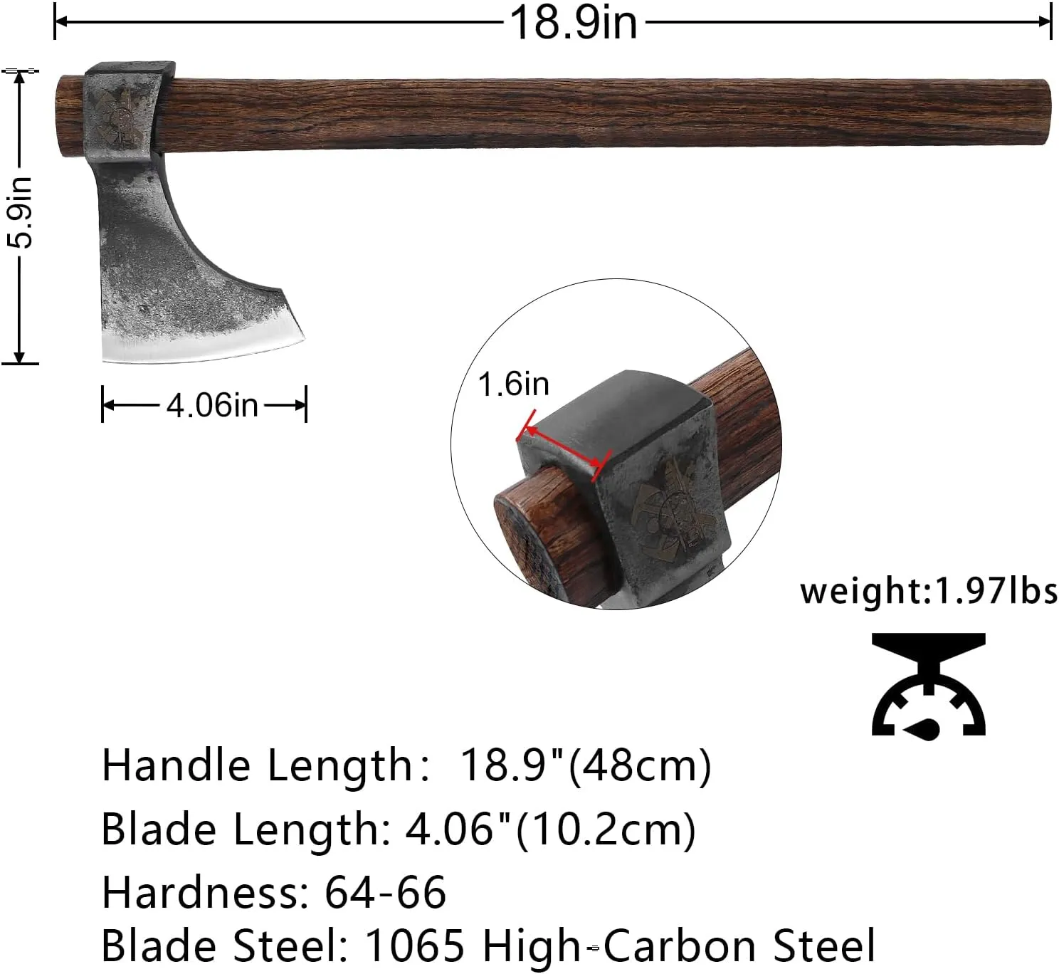 Professional Throwing Axe, 18.9" Throwing Tomahawk with 1065 High Carbon Steel & Wooden Handle, Perfect for Axe Throwing Game for Backyard, Competition and Recreation