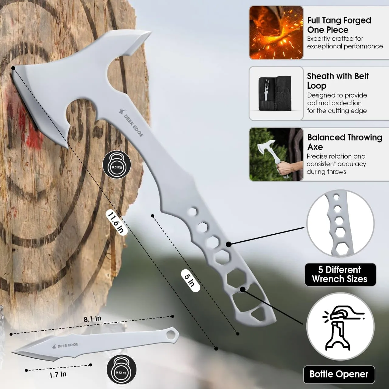 Professional Throwing Axe Set Pack of 6-11.5" Throwing Axe with Nylon Sheath - Stainless Steal Chopping Hatchet with Abs Handle for Competition and Recreation