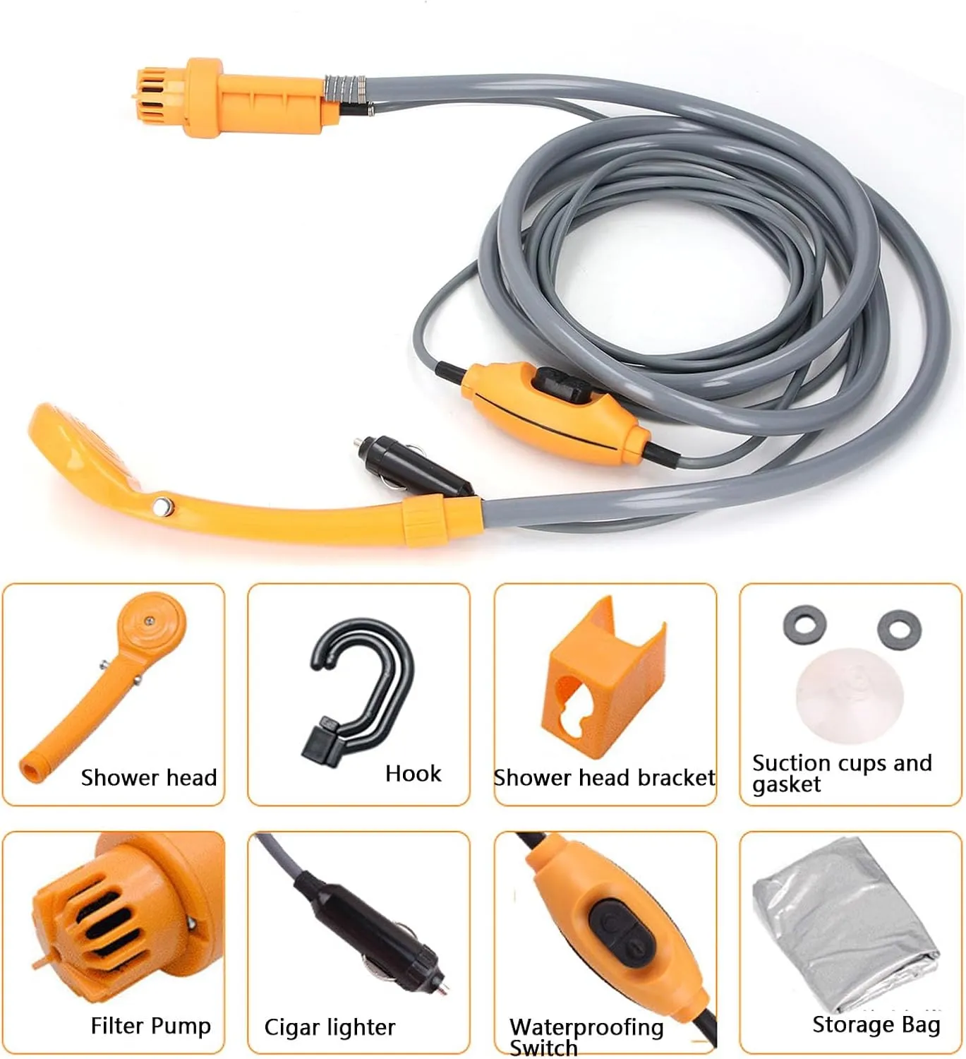 Pssopp Portable Camping Shower, Handheld Outdoor Showerhead Sprayer Electric Shower Kit for Bike Car Washing Pet Cleaning Garden Watering