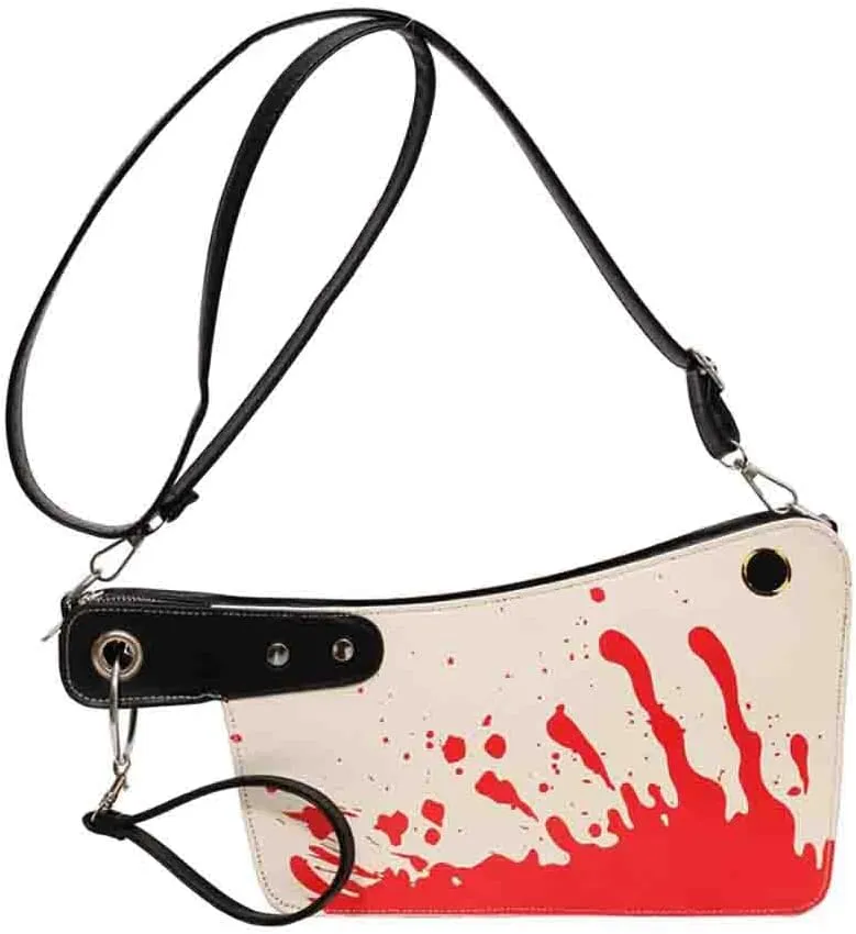 PU Leather Creative Prank Knife Shoulder Bag, Japanese Cartoon Gothic Horror Crossbody Bag, Bloody Axe Chopper Clutch Purse