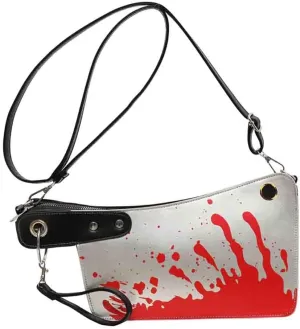PU Leather Creative Prank Knife Shoulder Bag, Japanese Cartoon Gothic Horror Crossbody Bag, Bloody Axe Chopper Clutch Purse