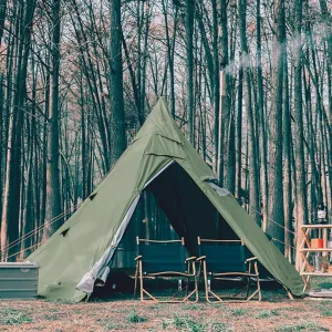 Pyramid Tent Multi-Person Family Glamping Waterproof Double Layers Teepee Tent with Stove Hole
