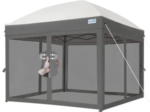 Quictent 8'x8' Pop up Canopy Tent with Netting, One Person Instant Setup Screen House Room Tent Screened- 4 Magnetic Doors Waterproof (Gray)