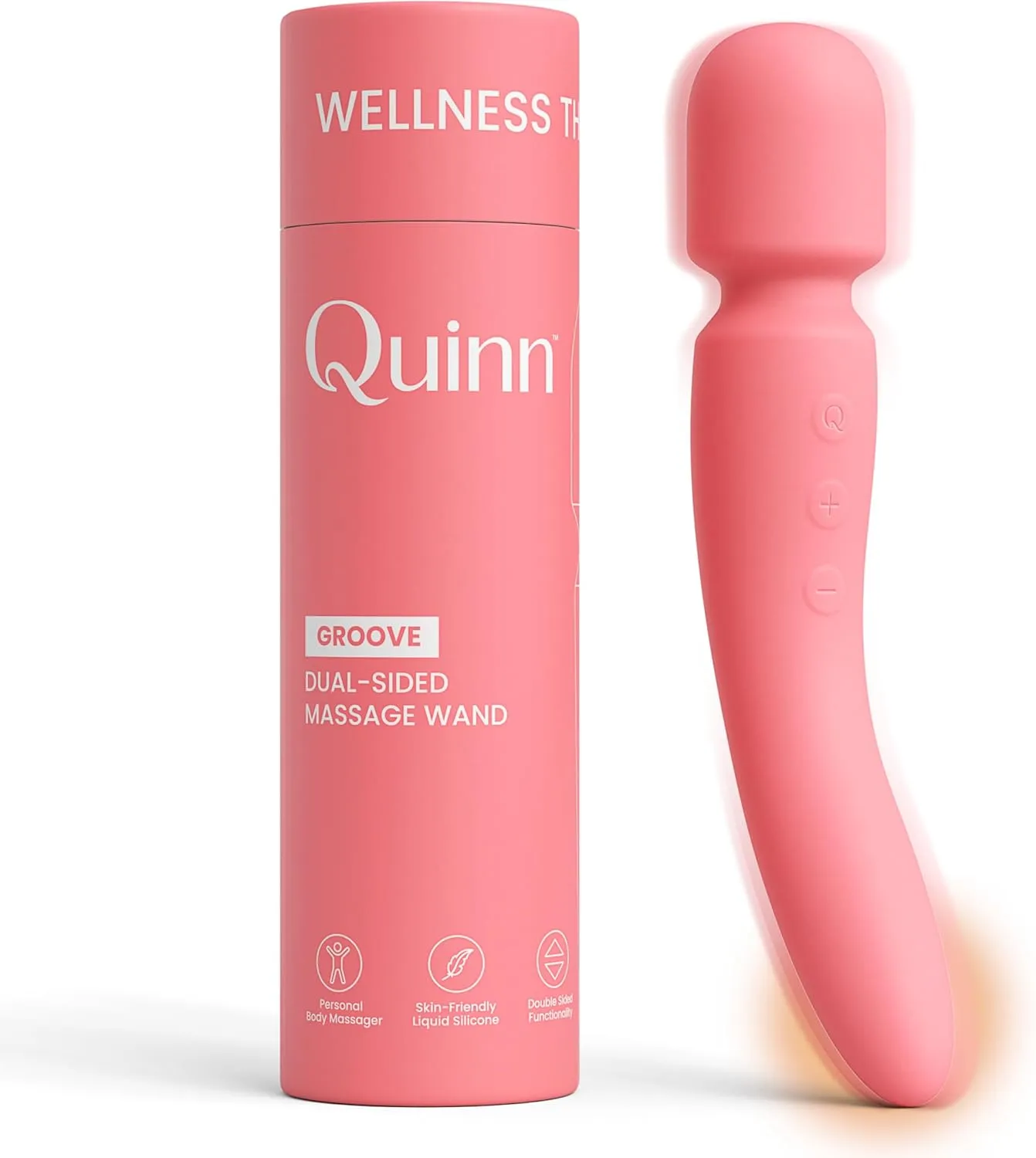 Quinn Wellness Adult Sex Toy Groove - Dual-Sided Heating Vibrator Wand - 12 Modes & 5 Speeds on Head & Tail - G-Spot & Clitoral Stimulator for Women - Rechargeable Waterproof Sexual Massager - Peach