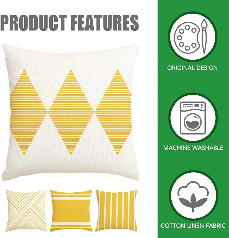RABUSOFA Yellow and White Outdoor Pillows Waterproof,18x18 inch Boho Summer Outdoor Pillow Covers Set of 4 for Patio Furniture Sunbrella (2Y-18) (Yellow and White, 18"x18")