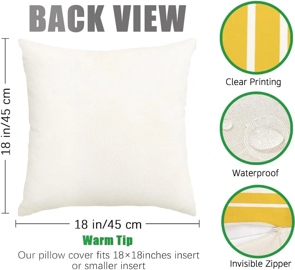 RABUSOFA Yellow and White Outdoor Pillows Waterproof,18x18 inch Boho Summer Outdoor Pillow Covers Set of 4 for Patio Furniture Sunbrella (2Y-18) (Yellow and White, 18"x18")