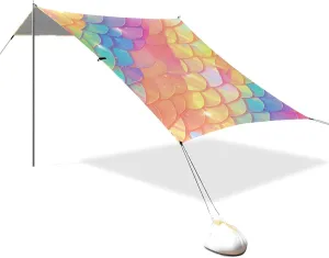 Rainbow Dragon Scales Glittering Designed UPF50 Foldable Beach Canopy Lightweight Large Portable Sun Shelter Includes Sand Shovel, Sandbags, Stability Poles for Backyard and Camping sombrillas