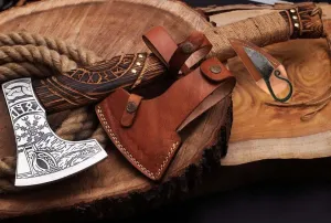 R&S Industries Forged Viking Axe Gift for him, Viking Bearded Camping Hatchet Axe with Leather Sheath, Best Birthday & Anniversary for him.