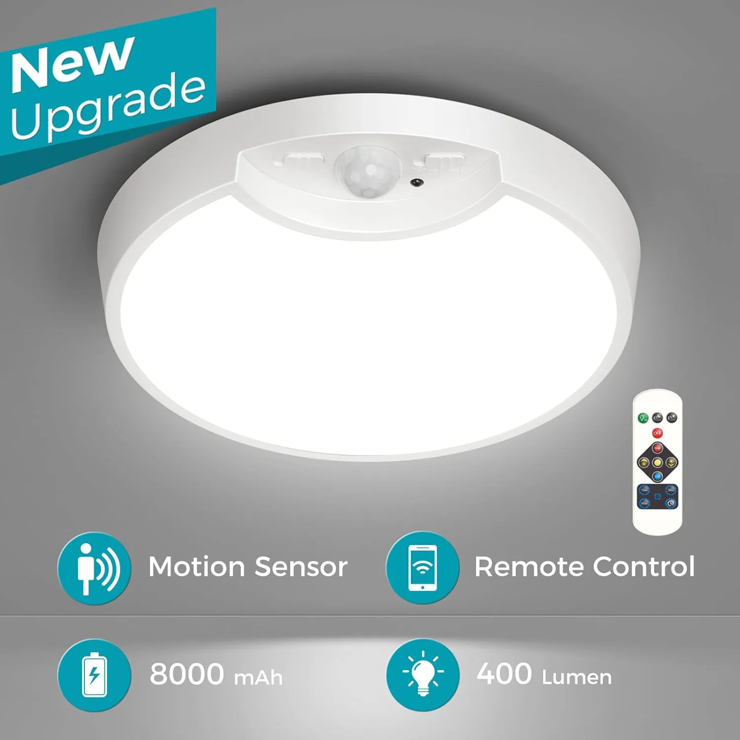 Rechargeable Motion Sensor Ceiling Light with Remote - 7.5inch Battery Powered Ceiling Light for Closets, Shower, Stairs, Shed, Hallway