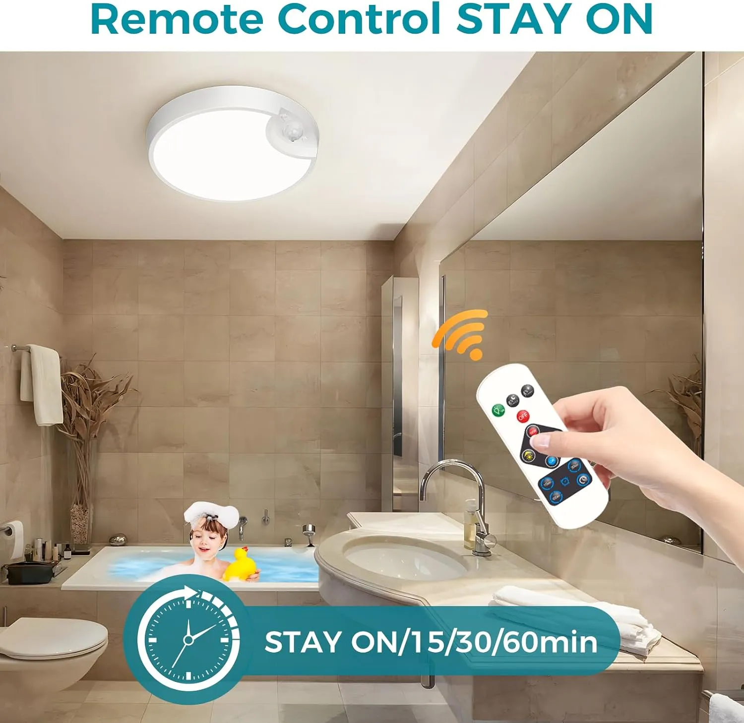 Rechargeable Motion Sensor Ceiling Light with Remote - 7.5inch Battery Powered Ceiling Light for Closets, Shower, Stairs, Shed, Hallway