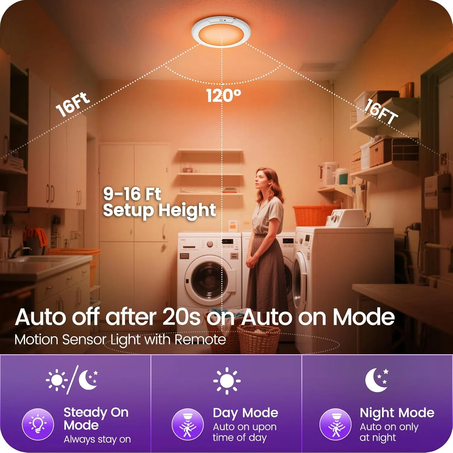Rechargeable Motion Sensor Ceiling Light with Remote, RGBW LED Wireless Ceiling Light Fixture, DIY Colors, Color-Changing Ambient Light, Dimmable, Battery Operated, Magnetic for Shower