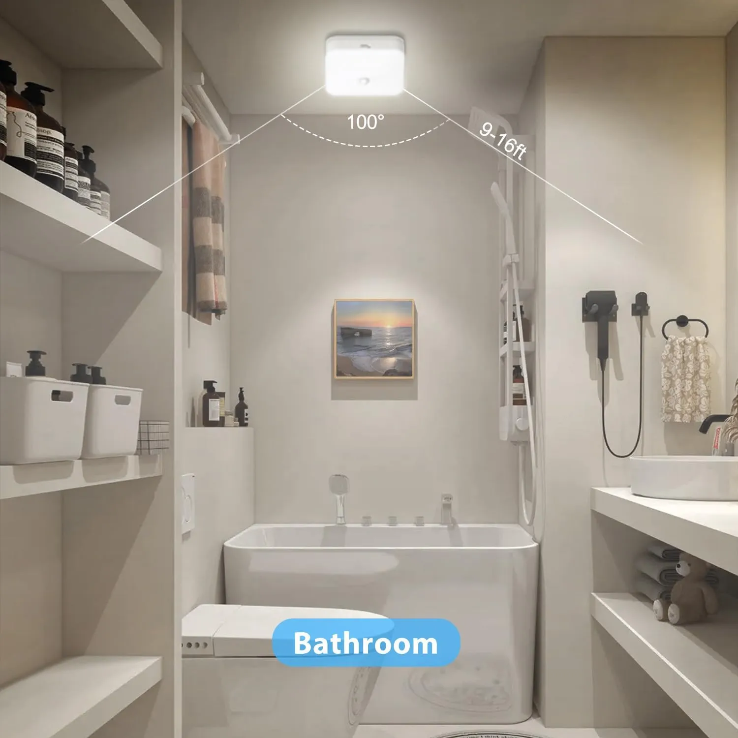 Rechargeable Motion Sensor Closet Light, Rechargeable Battery Operated Ceiling Light Wireless, 500LM Wireless Motion Activated Light for Shower Stairs Hallway Pantry Porch Garage, 5000K 2 Pack