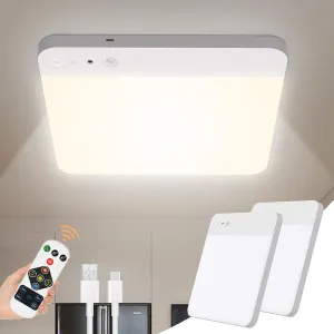 Rechargeable Motion Sensor Closet Light with Remote - Magnetic Wireless Ceiling Lights Battery Operated, 400LM Closet Light Indoor for Shower Bathroom Pantry Stairs Hallway Laundry Porch, 2Pack