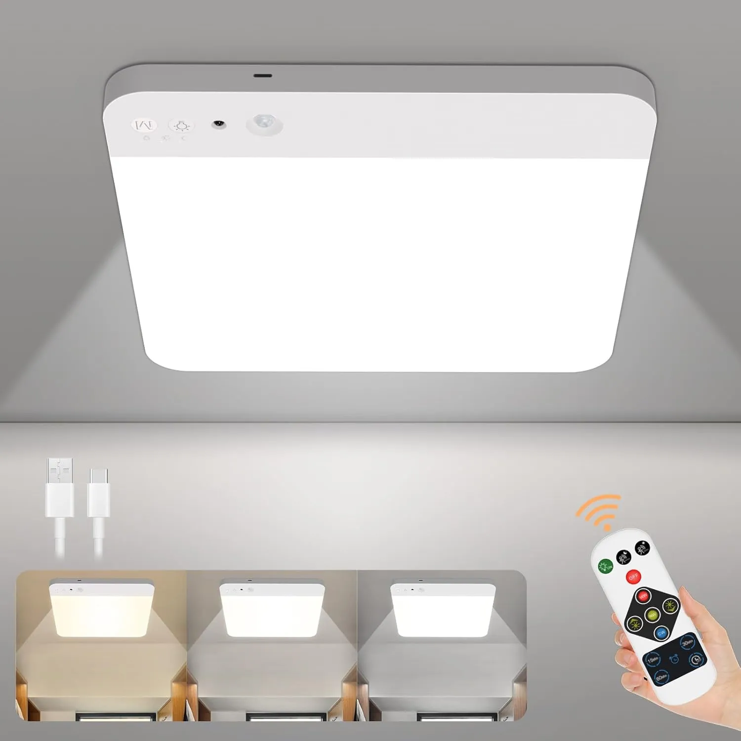 Rechargeable Motion Sensor Closet Light with Remote - Magnetic Wireless Ceiling Lights Battery Operated, 400LM Closet Light Indoor for Shower Bathroom Pantry Stairs Hallway Laundry Porch