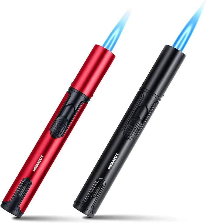 Refillable Torch Lighter 2 Pack Butane Torch Lighters for Candle Adjustable Jet Flame Pen Lighter 6-inch Butane Gas Lighter for BBQ Stove Grill Candle Camping (Gas Not Included)