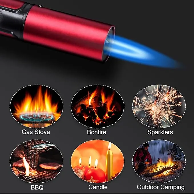 Refillable Torch Lighter 2 Pack Butane Torch Lighters for Candle Adjustable Jet Flame Pen Lighter 6-inch Butane Gas Lighter for BBQ Stove Grill Candle Camping (Gas Not Included)