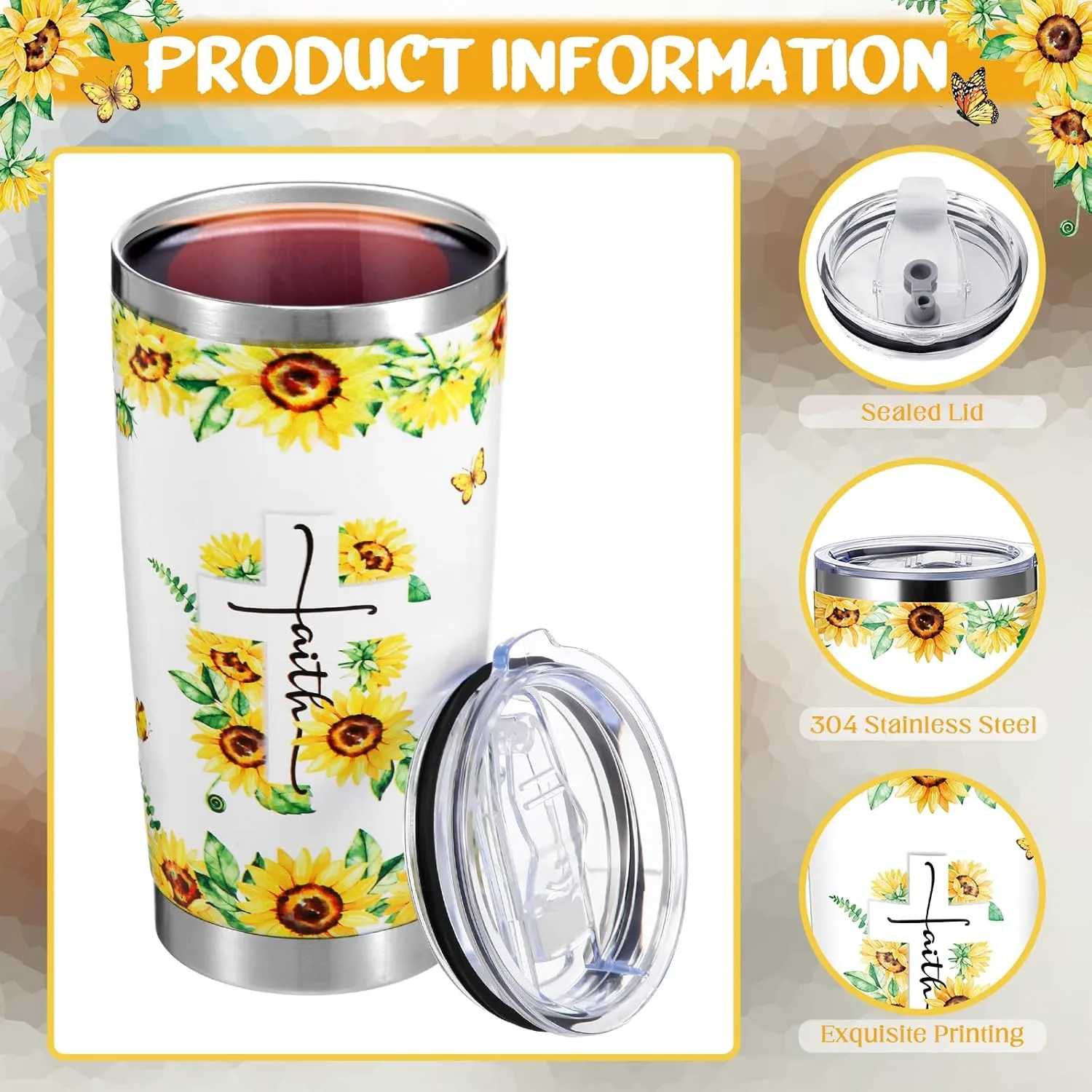 Remuuly Christian Gifts for Women Mother Faith,Inspirational Religious Catholic Gifts for Women Mom Friends Sister Wife Girlfriends(Sunflower)