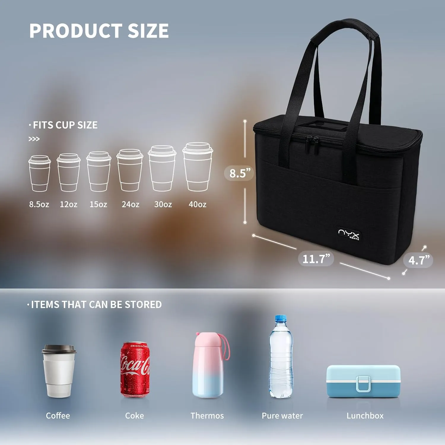 Resuable 3 Cups Drink Carrier for Delivery with Handle and Adjustable Dividers,Insulated Drink Caddy Cup Holder Bag for Take Out,Beverages Carrier Tote with Handle for Outdoors(Black)