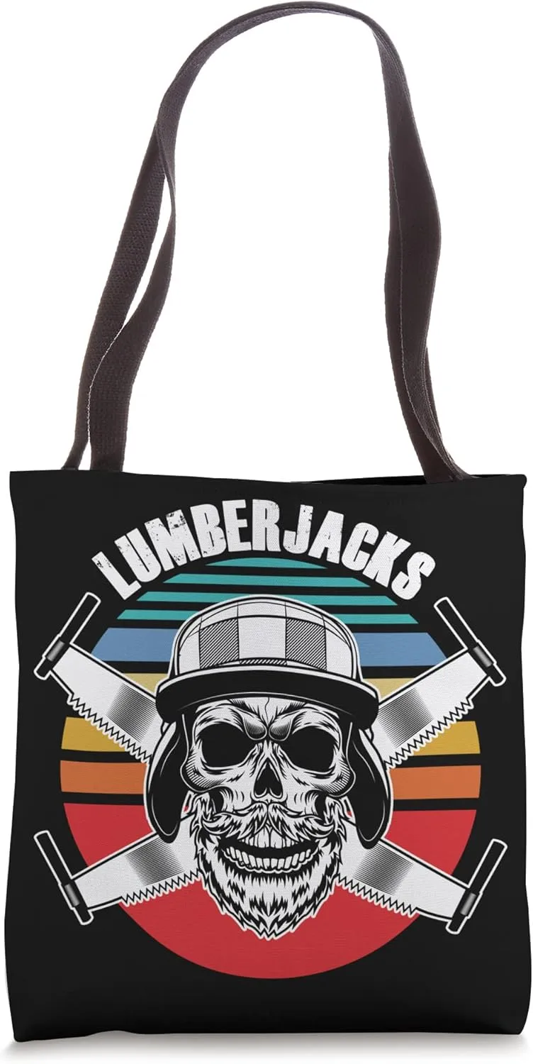 Retro Bearded Lumberjack Vintage Logger Woodworking Forest Tote Bag