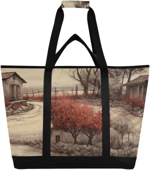 Retro Farmhouse Reusable Insulated Lunchbox Cooler Bag, Leakproof Kitchen Grocery Bag Collapsible Portable Cooler Tote Bag for Picnic, Camping, Office, Travel
