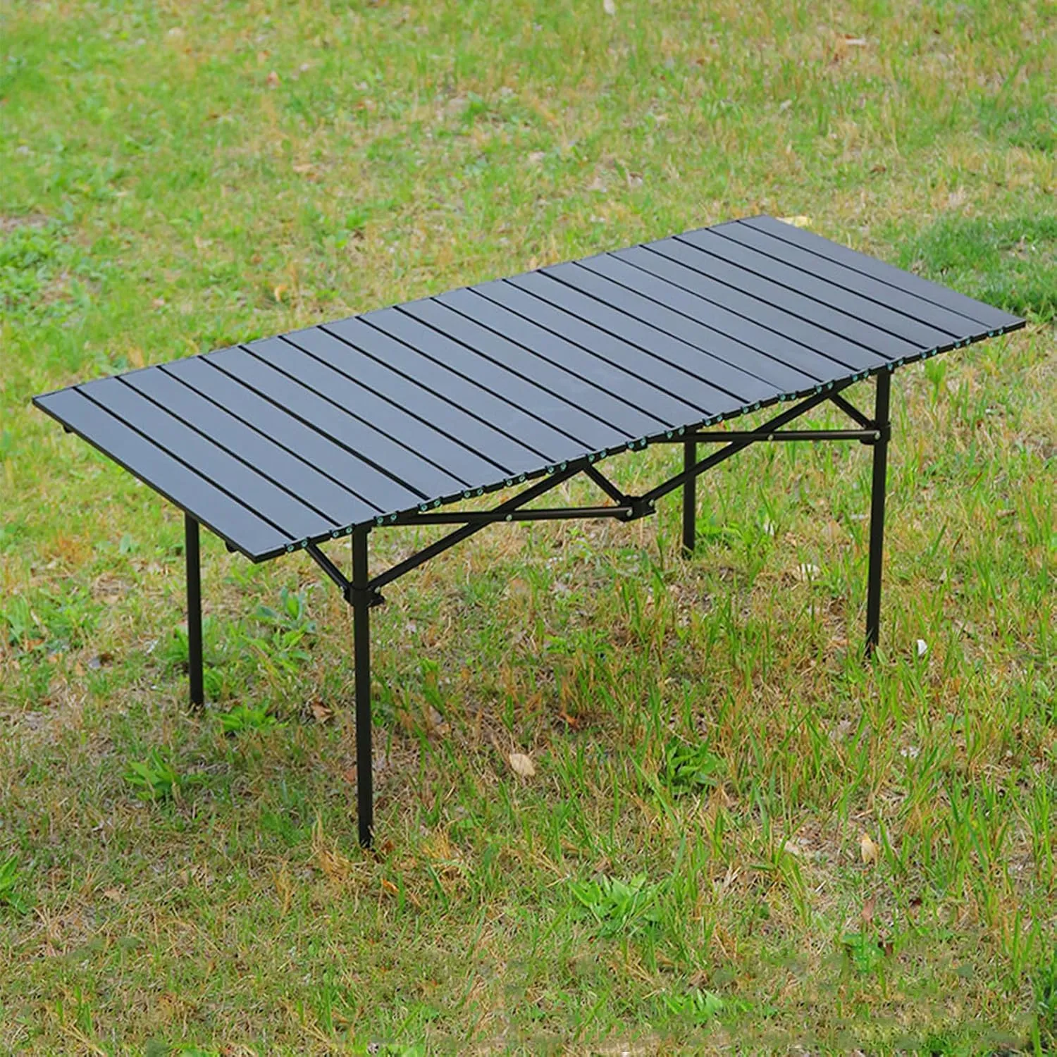 Roll-Up Camping Table, Compact Aluminum Folding Tables with Carry Bag, Perfect for Camping, Beach, Travel, and Outdoor Cooking Black 50×53×50cm/19.7×20.9×19.7in