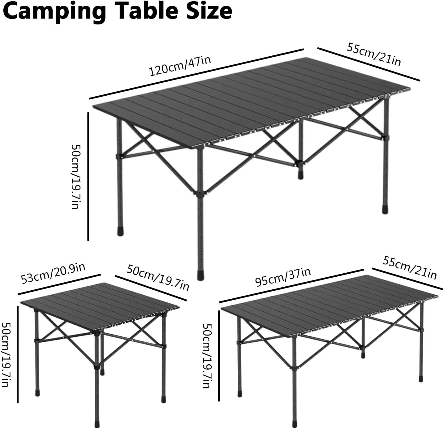 Roll-Up Camping Table, Compact Aluminum Folding Tables with Carry Bag, Perfect for Camping, Beach, Travel, and Outdoor Cooking Black 50×53×50cm/19.7×20.9×19.7in