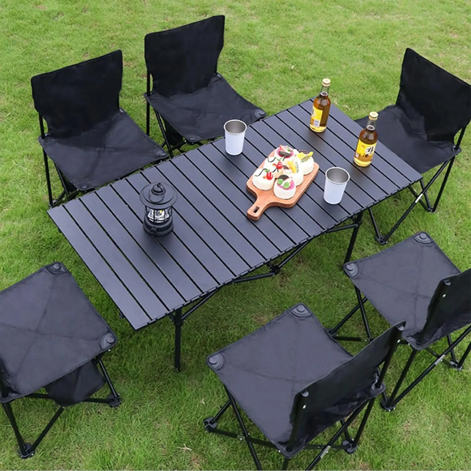 Roll-Up Camping Table, Compact Aluminum Folding Tables with Carry Bag, Perfect for Camping, Beach, Travel, and Outdoor Cooking Black 50×53×50cm/19.7×20.9×19.7in
