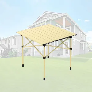 Roll-Up Camping Table, Compact Aluminum Folding Tables with Carry Bag, Perfect for Camping, Beach, Travel, and Outdoor Cooking Light Yellow 50×53×50cm/19.7×20.9×19.7in