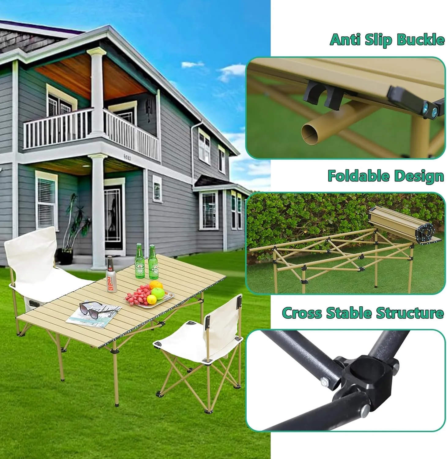 Roll-Up Camping Table, Compact Aluminum Folding Tables with Carry Bag, Perfect for Camping, Beach, Travel, and Outdoor Cooking Light Yellow 50×53×50cm/19.7×20.9×19.7in