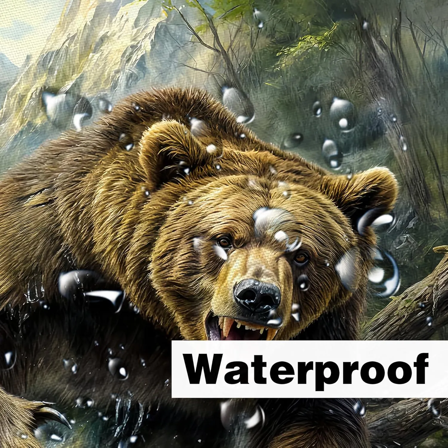 Rustic Bear Shower Curtain - Forest Country Nature Funny Animal Mountain Brown Bear Hunting Camping Waterproof Fabric Bath Curtain Wildlife Farmhouse 69X70inch