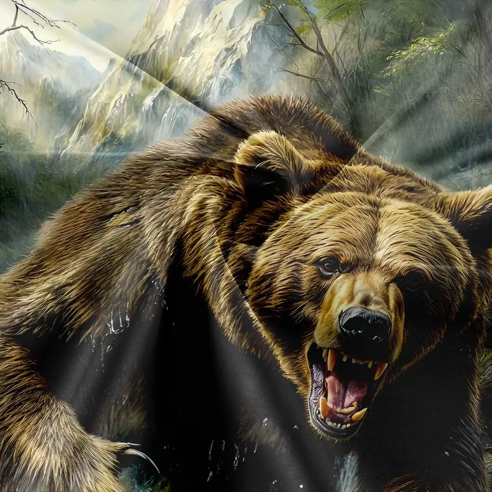 Rustic Bear Shower Curtain - Forest Country Nature Funny Animal Mountain Brown Bear Hunting Camping Waterproof Fabric Bath Curtain Wildlife Farmhouse 69X70inch
