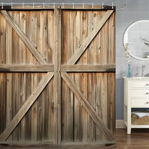 Rustic Wooden Barn Door Shower Curtain, 72x72 Inch, Yellow