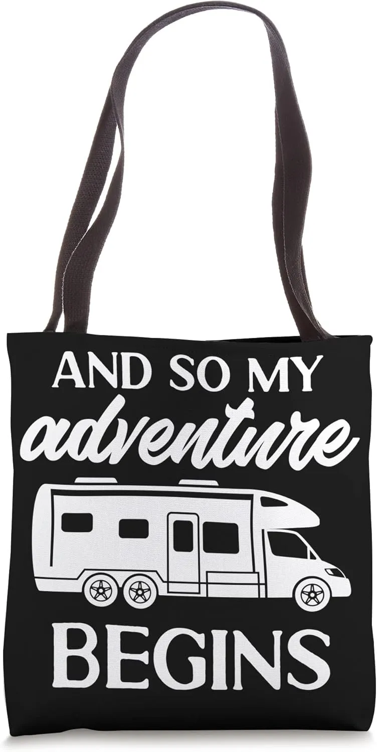 RV Camping Camper And So My Adventure Begins Tent Caravan Tote Bag