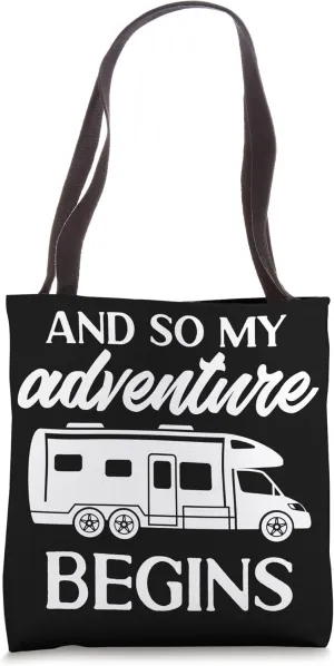 RV Camping Camper And So My Adventure Begins Tent Caravan Tote Bag