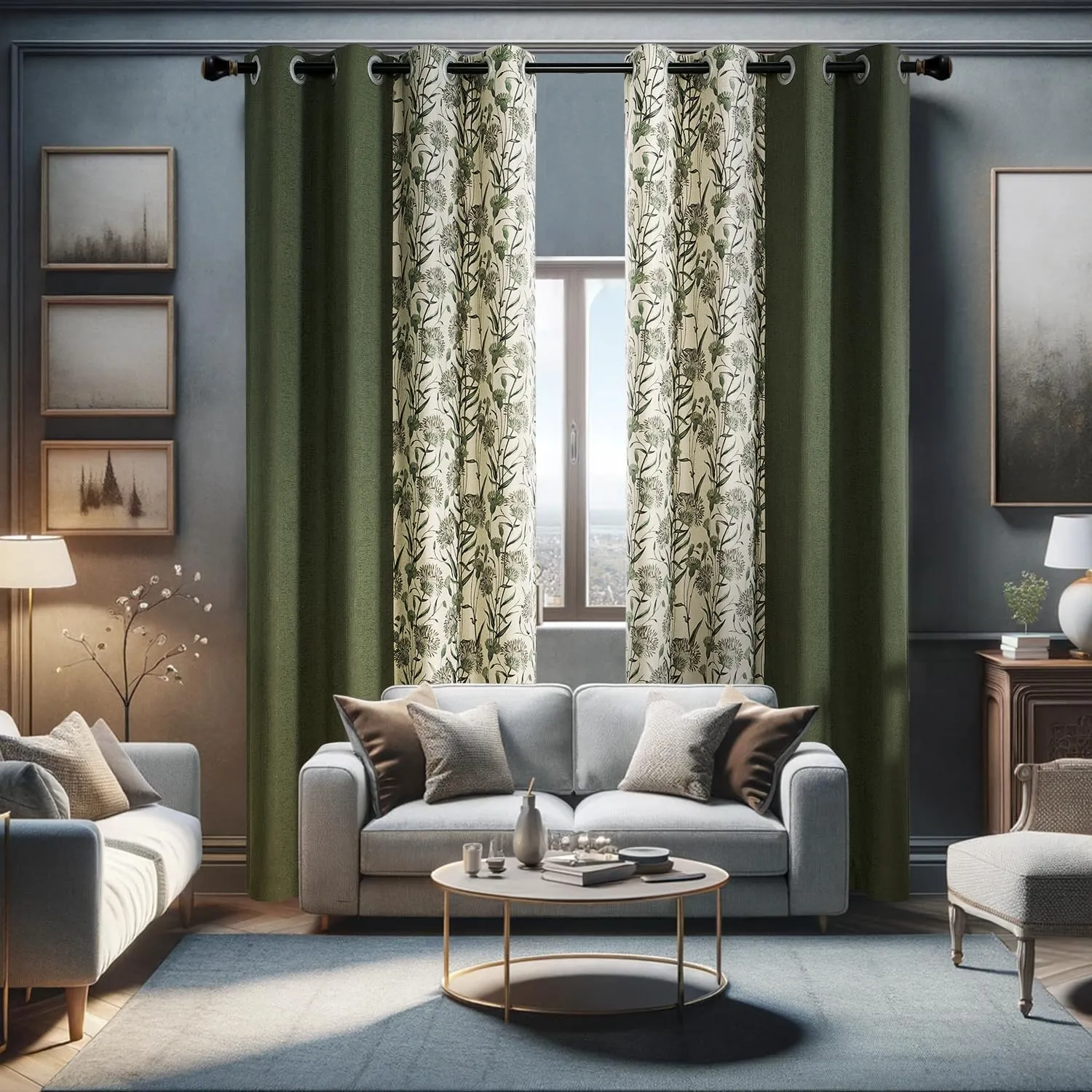 Sage Green Floral Curtains, 70s Farmhouse Country Drapes, Provide Privacy, Reduce Light, and Add A Vintage Cute Aesthetic. Thermal Insulated for Bedroom/Living Room. 52 X 84in, 2 Panels