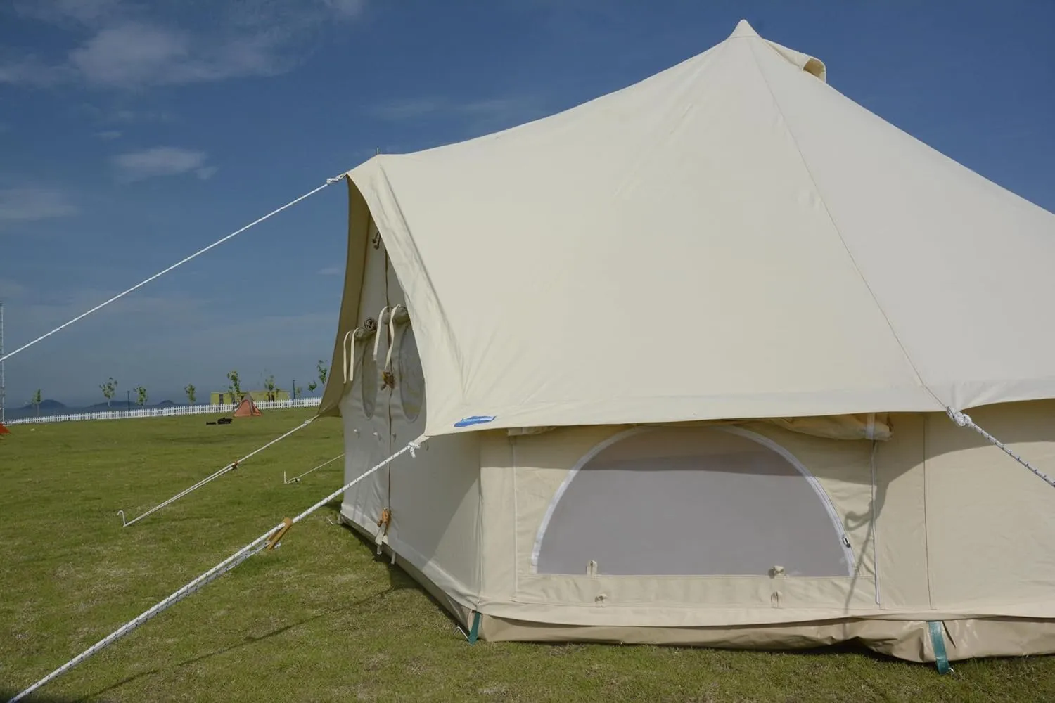 SAM&HAIBEI Canvas Bell Tent with Awning，4 Season Waterproof Large Glamping Tent （16.5ft for Family Camping, Outdoor Hunting, Party - Includes Triangle Sun Shade.