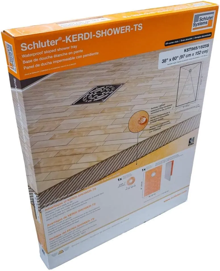 Schluter Kerdi Prefabricated Sloped Shower Tray - Waterproof, Ready to Tile - Lightweight Polystyrene, 38" Length, 60" Width, Off-Center Outlet Position - KST965/1525S