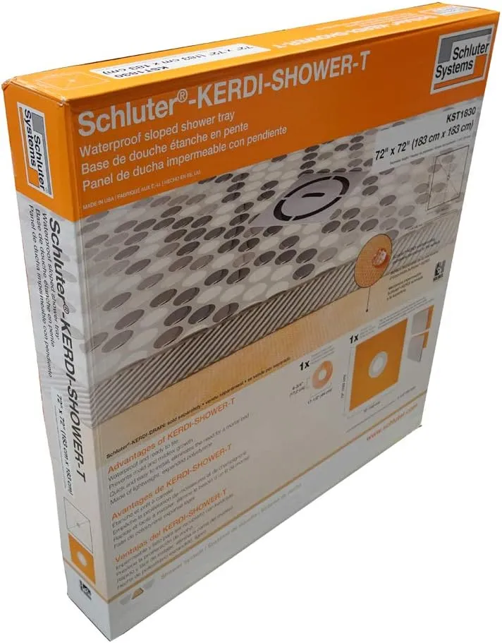 Schluter Kerdi Prefabricated Sloped Shower Tray - Waterproof, Ready to Tile - Lightweight Polystyrene, 72" Length, 72" Width, Center Outlet Position - KST1830