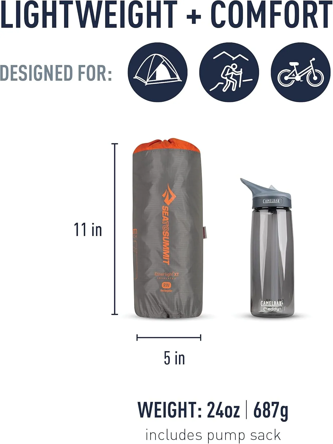 Sea to Summit Ether Light XT Extra-Thick Insulated Sleeping Pad, Rectangular - Regular (72 x 25 x 4 inches)