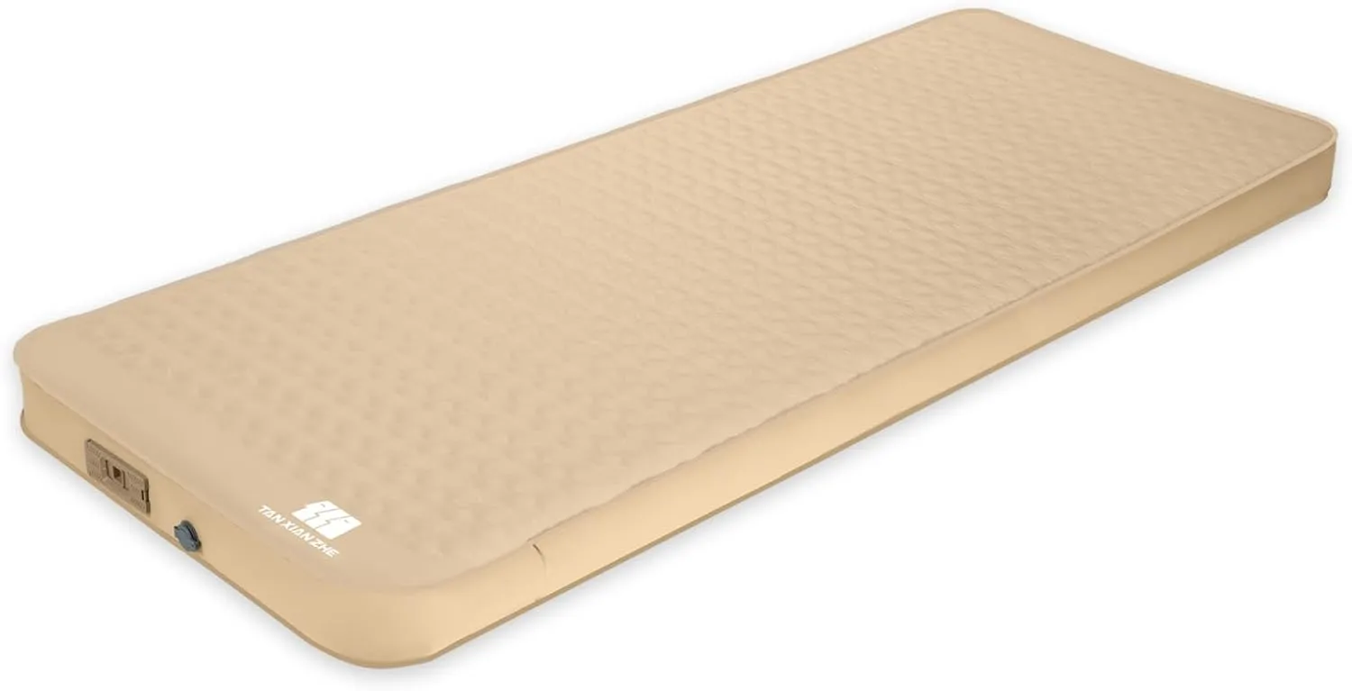 Self Inflating Sleeping Pad with Electric Pump, 4" Ultra-Thick Memory Foam Single Sleeping Mats, Easy Inflate& Deflate, 9.5 R-Value Insulated Camping Mattress Pad for Camping, Travel (khaki)
