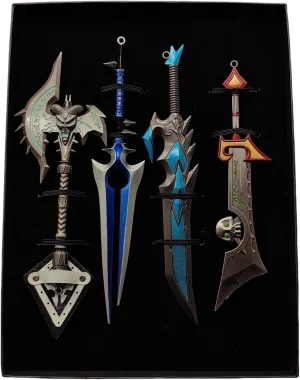 Set of 4 in 1 Sword Game Weapon Box Metal 8.7'' Shadowmourne Axe Unbreakable Will Blessed Blade Windseeker Ashbringer Sword Cosplay Props Game Weapon Collectition Desktop Display Decoration