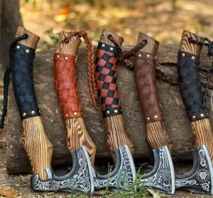 Set of 5 Handmade High Carbon Steel Viking Axe - Valhalla Axe with Sheath - Hunting Axe - ASh Wood Handle - Perfect Leather Grip - Axe Shop by Empire Industry