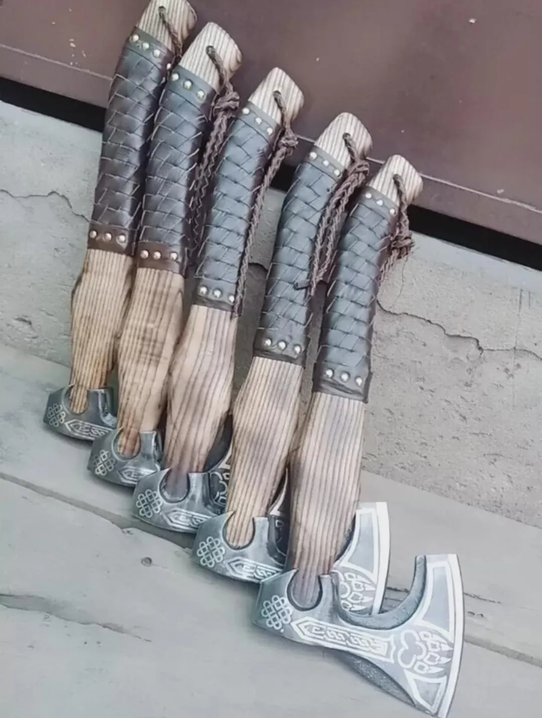 Set of 5 Hunting Axe Handmade Carbon Steel Viking Axe with Leather Sheath Hatchet Custom Bearded Axe Battle Ready Axe by Empire Industry, Gray