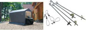 ShelterLogic 6' x 12' Shed-in-a-Box All Season Steel Metal Frame Peak Roof Outdoor Storage Shed & ShelterAuger 4-Piece 30-Inch Reusable Heavy Duty Steel Earth Auger Anchor Kit