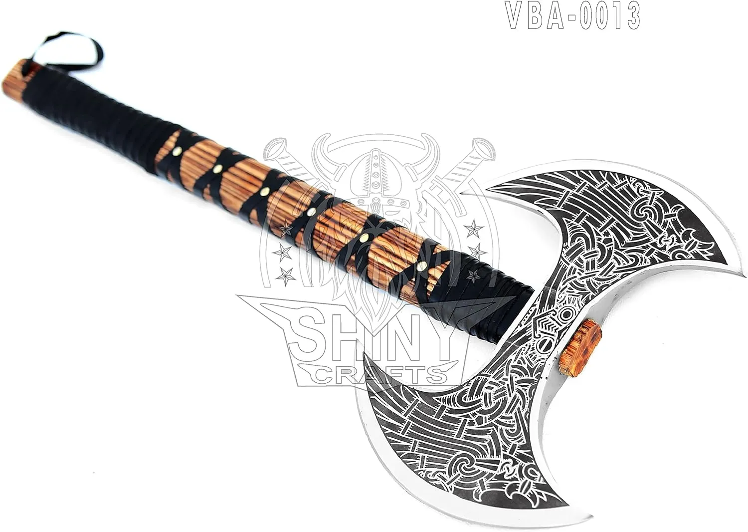 SHINY CRAFTS- Camping Axe Tomahawk Viking Bearded Axe Christmas gifts-27 Long Odin's Double Edge Head Viking Axe Twin Blade Axe with Ash Wood Handle with Genuine Leather Sheath (VBA-0013)