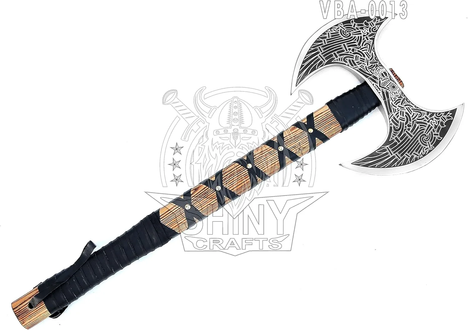 SHINY CRAFTS- Camping Axe Tomahawk Viking Bearded Axe Christmas gifts-27 Long Odin's Double Edge Head Viking Axe Twin Blade Axe with Ash Wood Handle with Genuine Leather Sheath (VBA-0013)