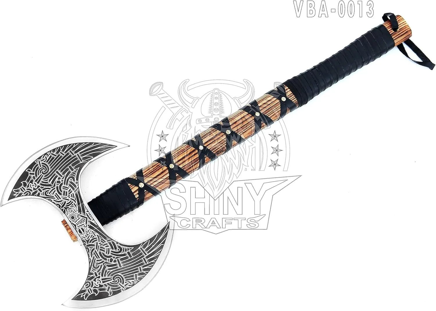 SHINY CRAFTS- Camping Axe Tomahawk Viking Bearded Axe Christmas gifts-27 Long Odin's Double Edge Head Viking Axe Twin Blade Axe with Ash Wood Handle with Genuine Leather Sheath (VBA-0013)