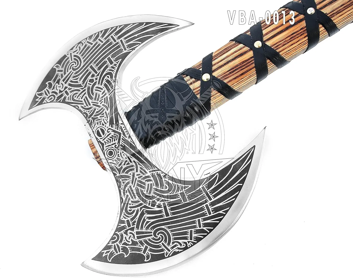 SHINY CRAFTS- Camping Axe Tomahawk Viking Bearded Axe Christmas gifts-27 Long Odin's Double Edge Head Viking Axe Twin Blade Axe with Ash Wood Handle with Genuine Leather Sheath (VBA-0013)