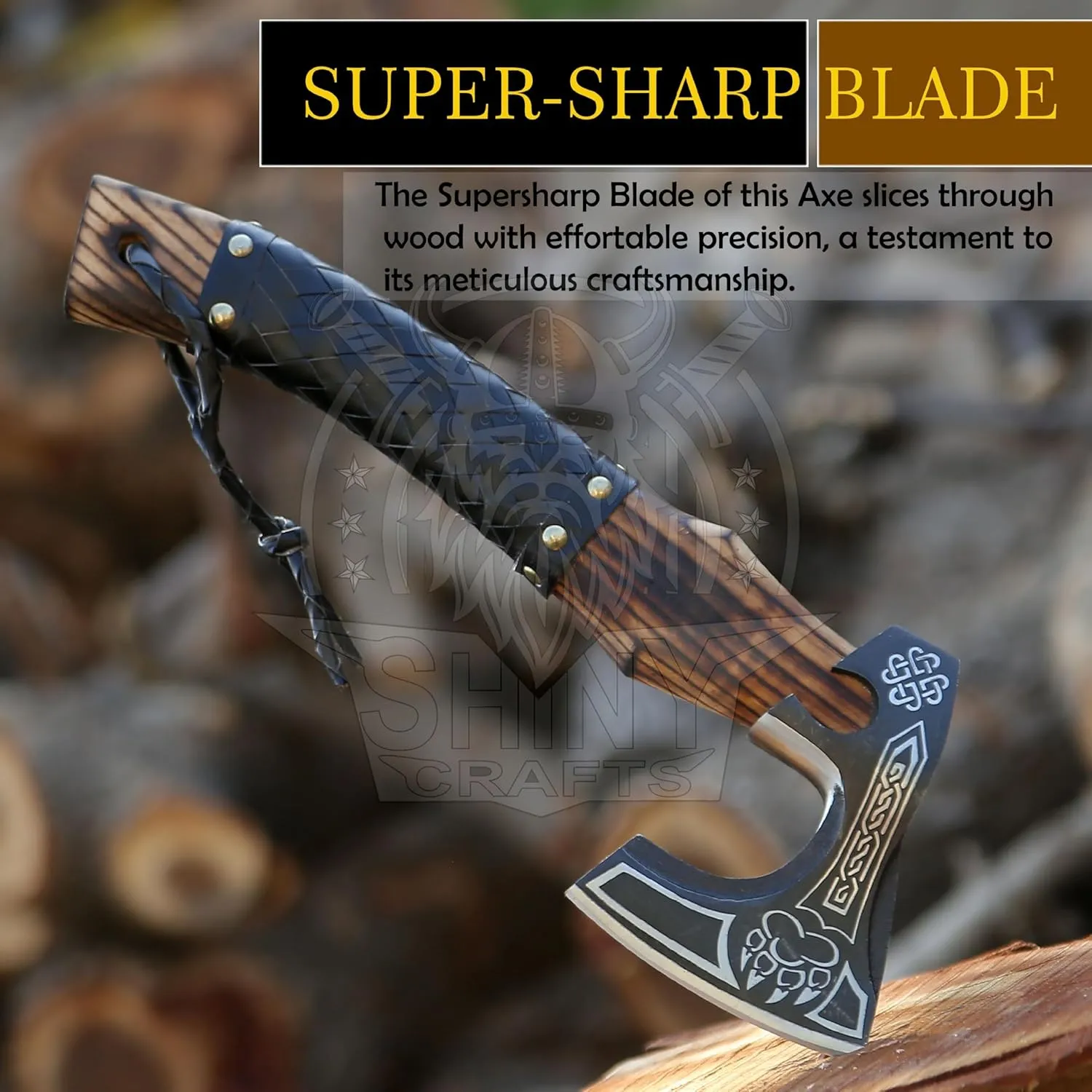 SHINY CRAFTS-Camping Axe Tomahawk Viking Bearded Axe Viking Axe Valentine's Day Gift Birthday Gift for him with Premium Leather Sheath (SCA-16)